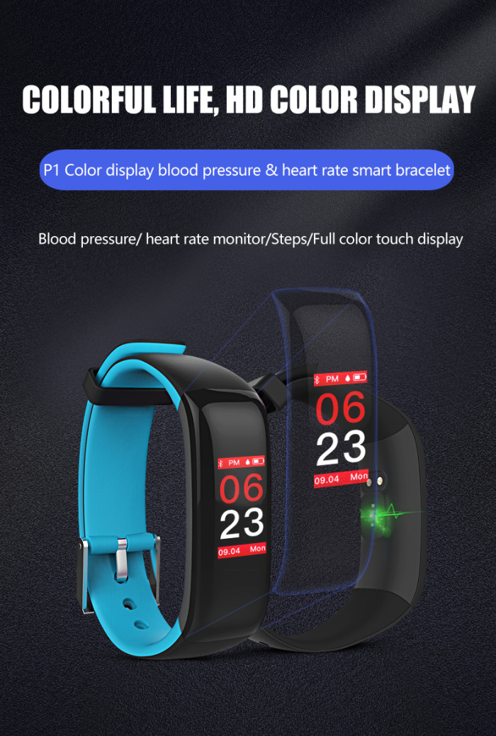 Фитнес гривна Smart Bracelet P1 Plus BP/HR, Кръвно..