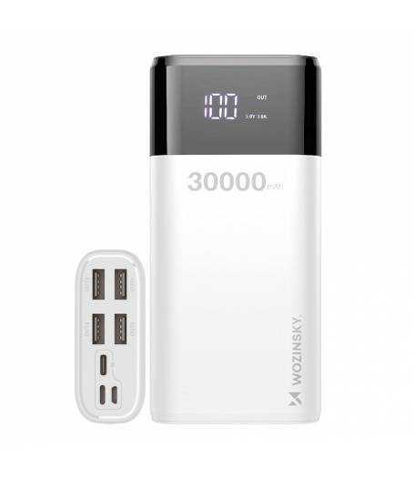 Външна батерия Wozinsky, 30000mAh, с 4x USB, с дисплей, 4A, Бяла KA Digital