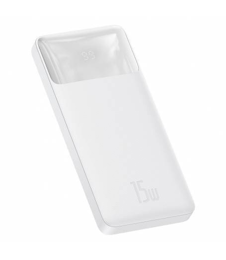 Външна батерия Baseus, 10000 mAh, 15W, fast charge, 2хUSB/USB-C, LED дисплей, PPBD050002, Бяла