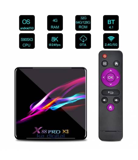 Мултимедия плеър KA Digital® X88 Pro X3 Amlogic 905X3 Smart TV Box Android 9 8K 4GB Ram, 32GB памет 2.4G/5G WIFI USB 3.0(X88-pro-X3-905x3) KA Digital